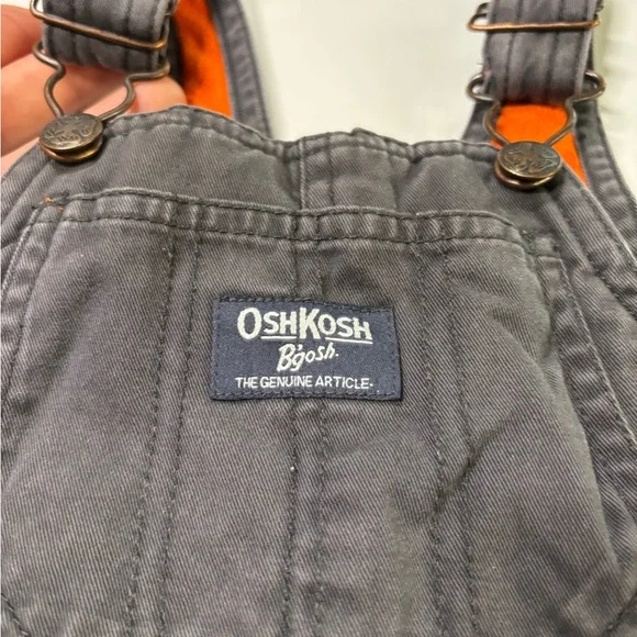 OshKosh B’gosh Kids Fleece Lined Overalls Gray Orange | 24 Months Winter Bibs - Picture 7 of 8